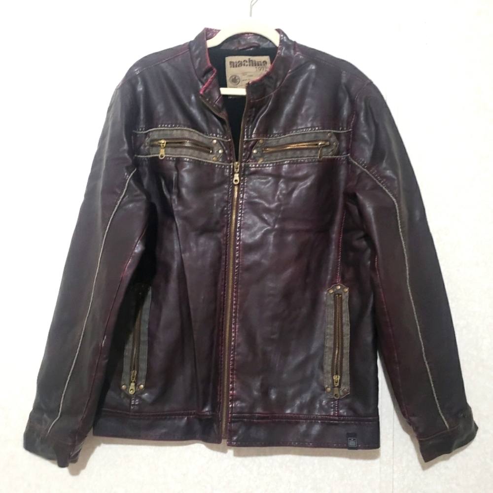 MACHINE  Burgundy BROWN FAUX Leather Jacket...SIZE:L